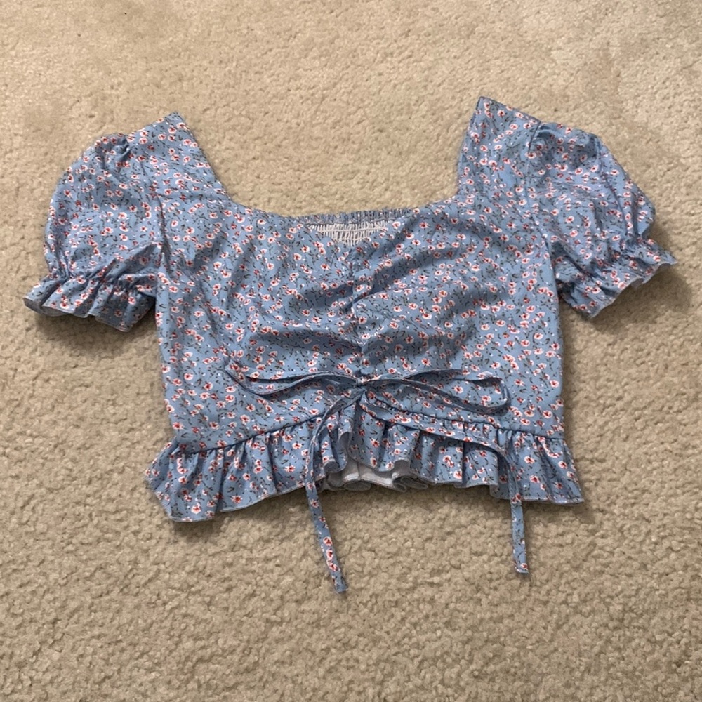 Floral ruffle tie top